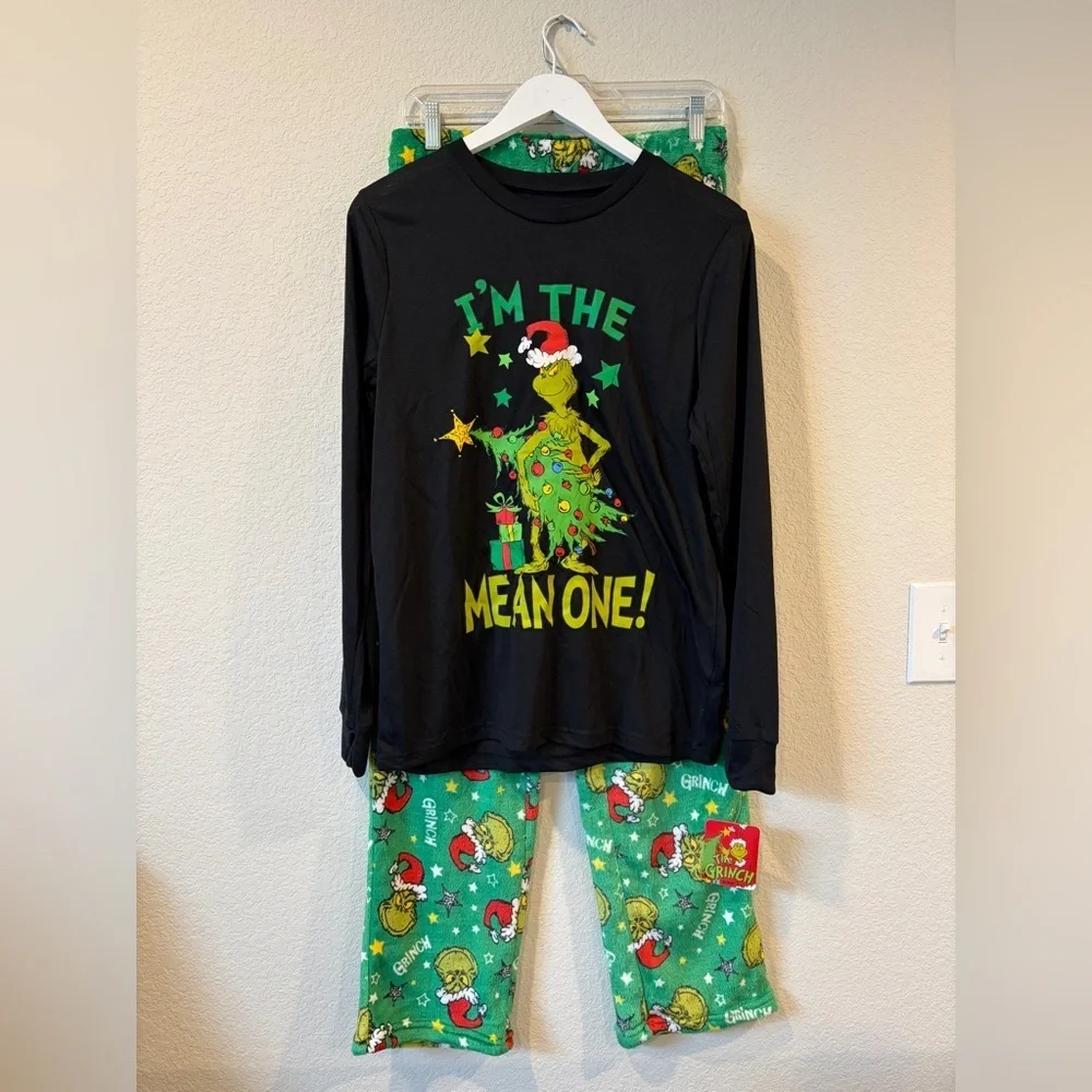 Dr. Seuss Grinch Men’s I’m The Mean One Christmas Fleece Pant PJ set - Small